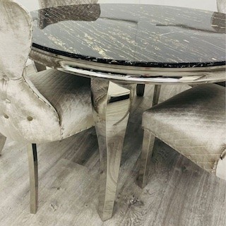 Louis - Black and Gold - 130cm/1.3m - Marble and Chrome - Louis Leg - Round Dining Table