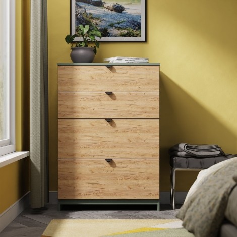Bora - Chest of 4 Deep Drawers - Gold Crafted Oak Front and Reed Green Base
