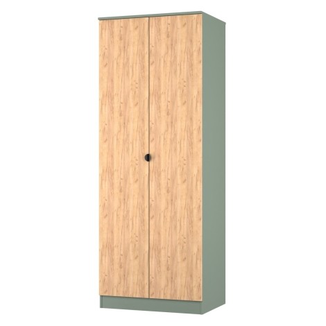Bora - Tall 2ft6in Plain Double Wardrobe - Gold Crafted Oak Front and Reed Green Base