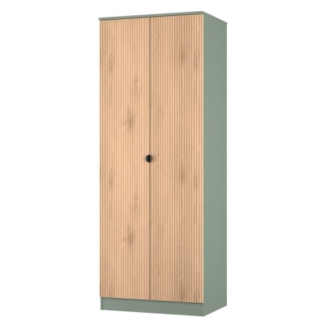 Bora - Tall 2ft6in Plain Double Wardrobe - Slatted Effect Front and Reed Green Base