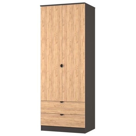 Bora - Tall 2ft6in 2 Drawers Double Wardrobe - Gold Crafted Oak Front and Graphite Base