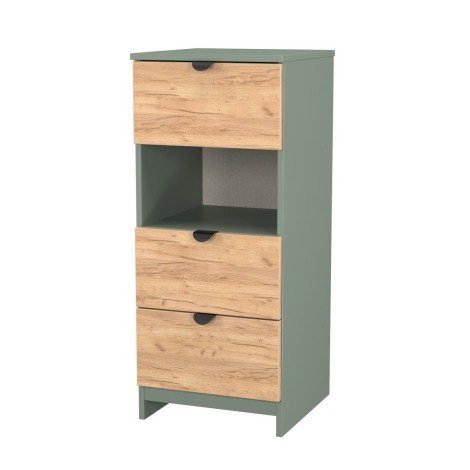 Bora - 3 Drawer Locker With Shelf - Gold Crafted Oak Front and Reed Green Base