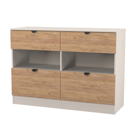 Bora - 4 Drawer Midi Chest With Shelf - Gold Crafted Oak Front and Kashmir Matt Base
