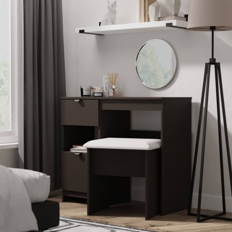 Bora - Graphite Single Pedestal Desk / Vanity Table with Shelf