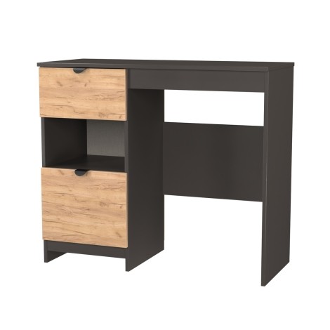 Bora - Single Pedestal Desk / Vanity Table with Shelf - Gold Crafted Oak Front and Graphite Base