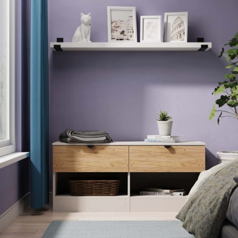 Bora - Bed Box With Shelf - Gold Crafted Oak Front and Kashmir Matt Base