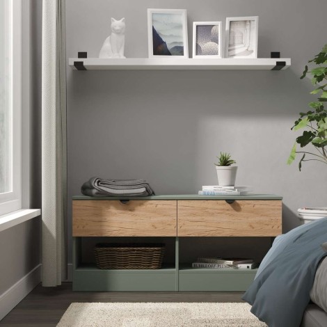 Bora - Bed Box With Shelf - Gold Crafted Oak Front and Reed Green Base