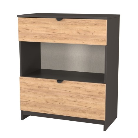 Bora - 2 Drawer Deep Chest With Shelf - Gold Crafted Oak Front and Graphite Base
