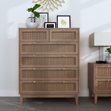 Bordeaux - Rattan and Wood - 6 Drawer Chest - Natural Finish