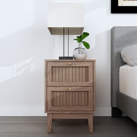 Bordeaux - Rattan and Wood - 2 Drawer Bedside Cabinet / Nightstand / Bedside Table - Natural Finish