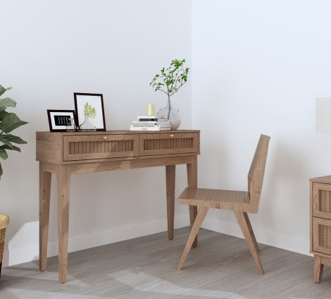 Bordeaux Wood & Rattan Dressing Table