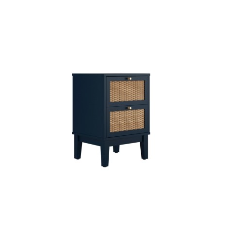Bordeaux Wood & Rattan Blue Bedside