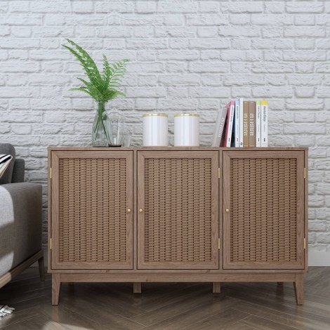 Bordeaux - Rattan and Wood - 3 Door Large Sideboard - Natural Finish