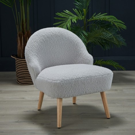 Ted - Accent Chair - Grey bouclé Fabric - Light Wood Legs