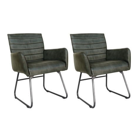 Pair Of - Bristol - Light Grey - Faux Leather - Iron Frame - Industrial - Dining Arm Chairs