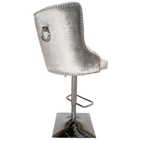 Knightsbridge Shimmer Grey French Velvet Ring Knocker Back Bar Stool