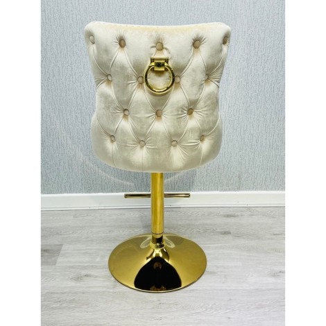 Victoria Cream Velvet, Gold Ring Knocker Stool