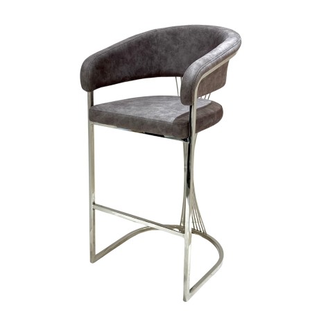 Porado Grey Velvet & Silver Barstool