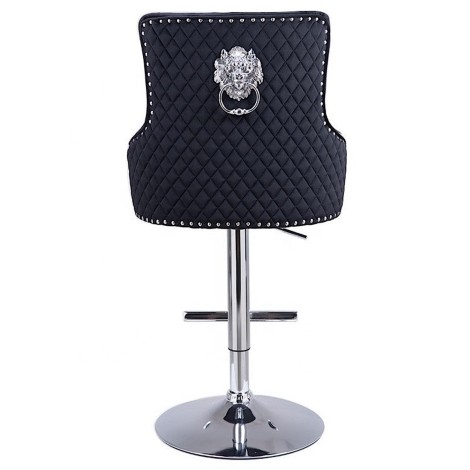 Chelsea -  Lion head Knocker - Quilted Back - Black Velvet Bar Stool