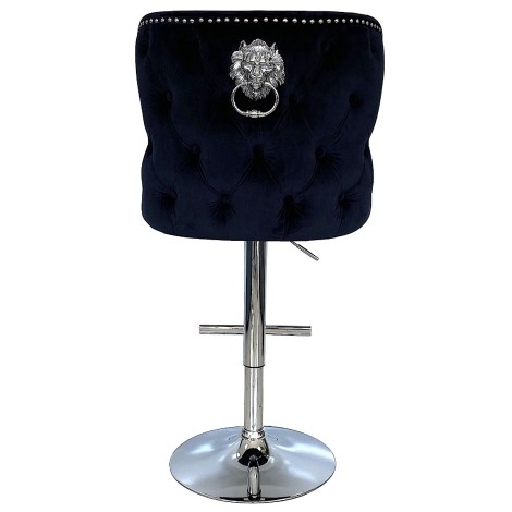 Vicenza -  Lion head Knocker - Buttoned Back - Black Velvet - Bar Stool