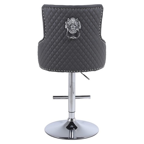 Chelsea -  Lion head Knocker - Quilted Back - Grey PU Bar Stool