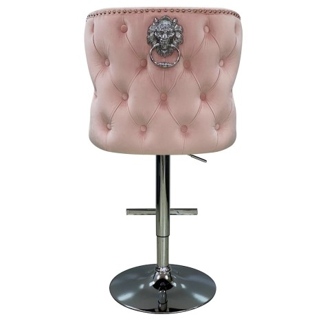 Vicenza -  Lion head Knocker - Buttoned Back - Pink Velvet - Bar Stool