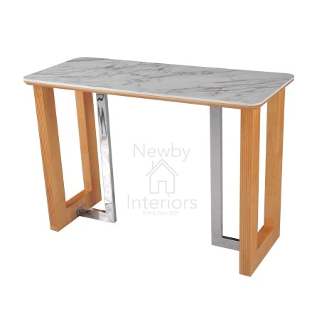 Engelberg Bar Table Cream & Gold Ceramic Top Light Wood Base