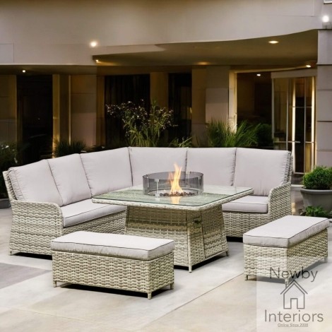 Lola Corner Dining Set with Fire Pit in Beige