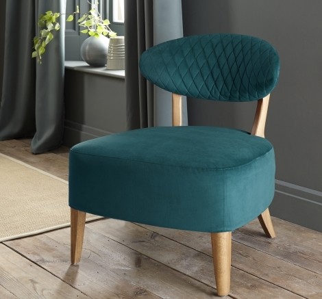 Margot - Curved Back & Diamond Stitching - Sea Green Velvet Fabric - Casual Chair - Radiused Tapering Legs