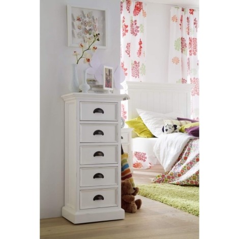 Halifax - Pure White Painted - Painted 5 Drawer Narrow Chest