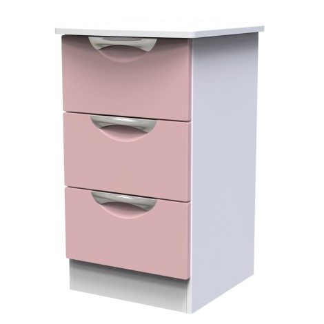 Camden - 3 Drawer Bedside Cabinet / Bedside Table / Nightstand - Kobe Pink Front and White Matt Base