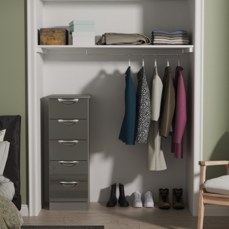 Camden - 5 Drawer Bedside Cabinet / Bedside Table / Nightstand - Grey Gloss Front and Dusk Grey Base