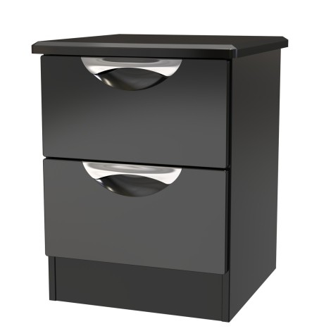 Camden - 2 Drawer Bedside Cabinet / Bedside Table / Nightstand - Black Gloss Front and Matt Base