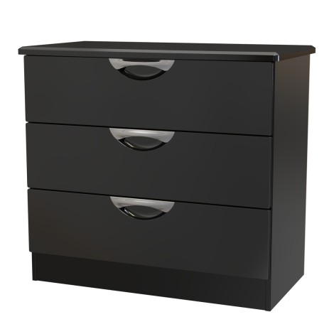 Camden - Chest of 3 Drawers - Black Gloss Front and Matt Base