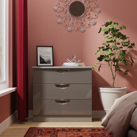 Camden - Chest of 3 Drawers - Grey Gloss Front and Dusk Grey Base