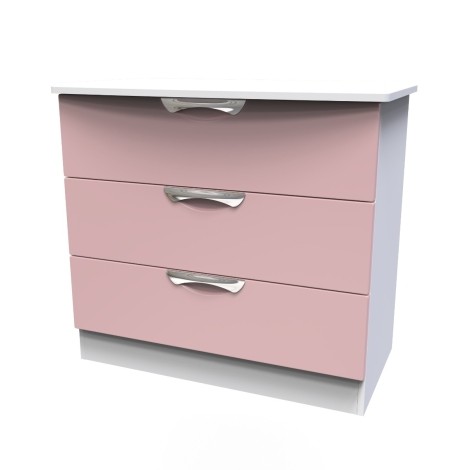 Camden - Chest of 3 Drawers - Kobe Pink Front and White Matt Base