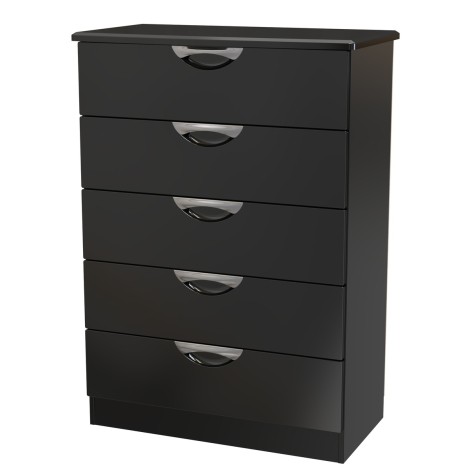 Camden - Chest of 5 Drawers - Black Gloss Front and Matt Base