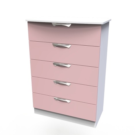 Camden - Chest of 5 Drawers - Kobe Pink Front and White Matt Base