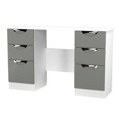 Camden - Kneehole Double Pedestal Dressing Table / Vanity Table / Desk - Dust Grey Front and White Matt Base