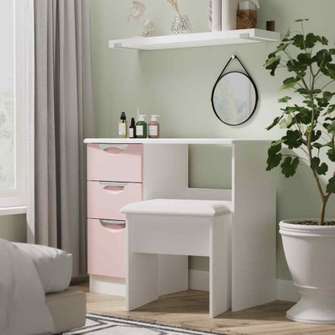 Camden - Single Pedestal Dressing Table / Vanity Table / Desk - Kobe Pink Front and White Matt Base