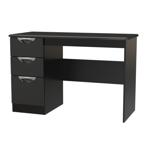 Camden - Single Pedestal Desk / Vanity Table - Black Gloss Front and Matt Base