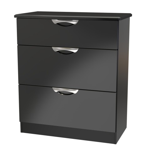 Camden - 3 Drawer Deep Chest - Black Gloss Front and Matt Base
