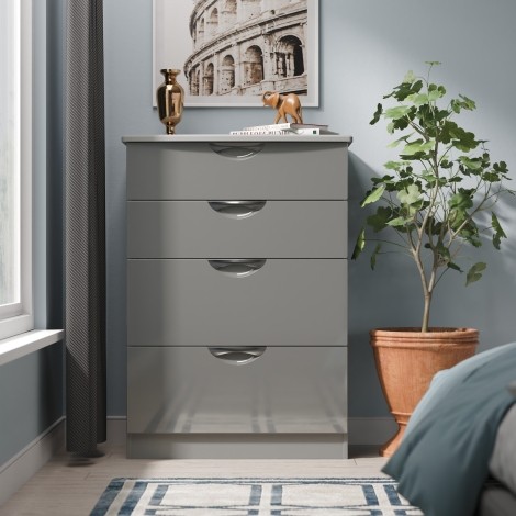 Camden - Chest of 4 Deep Drawers - Grey Gloss Front and Dusk Grey Base