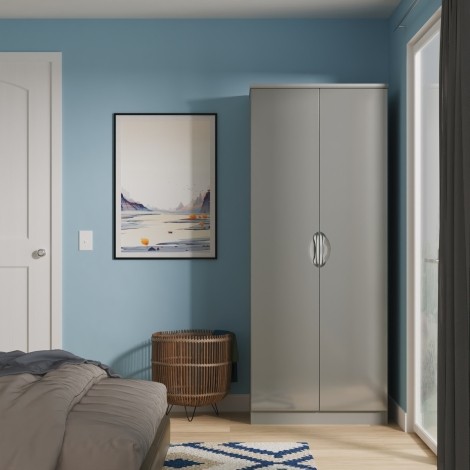Camden - 2 Door Double Plain Wardrobe - Grey Gloss Front and Dusk Grey Base