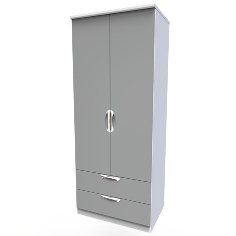 Camden - 2 Door 2 Drawer Double Wardrobe - Dust Grey Front and White Matt Base