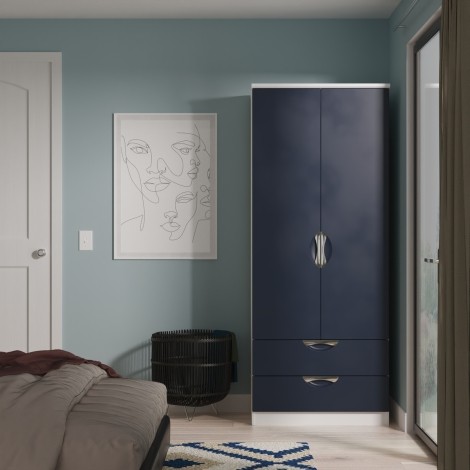 Camden - 2 Door 2 Drawer Double Wardrobe - Indigo Matt Front and White Matt Base