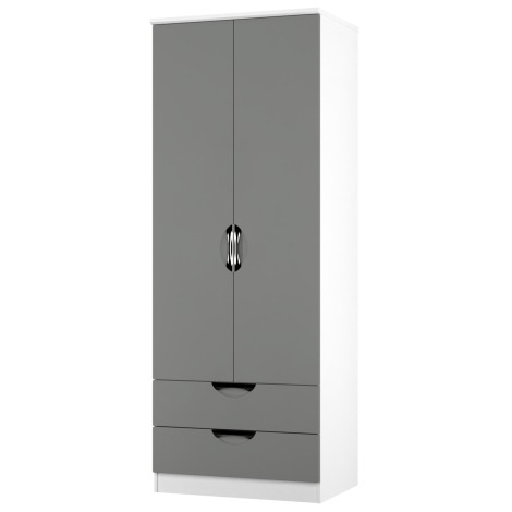 Camden - Tall 2ft6in 2 Drawers Double Wardrobe - Dust Grey Front and White Matt Base