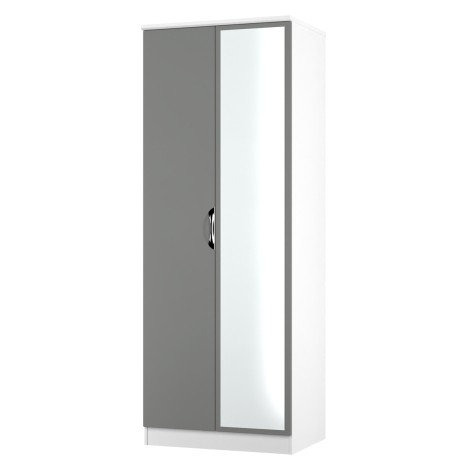 Camden - Tall 2ft6in Mirrored Wardrobe - Dust Grey Front and White Matt Base