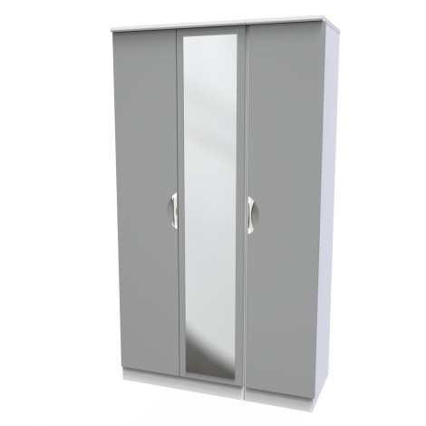 Camden - Triple Mirror Wardrobe - Dust Grey Front and White Matt Base