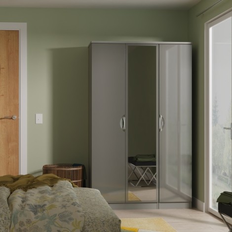 Camden - Triple Mirror Wardrobe - Grey Gloss Front and Dusk Grey Base
